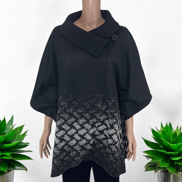 Michael Tyler Black & Grey Sweater Poncho - Picture 10 of 16
